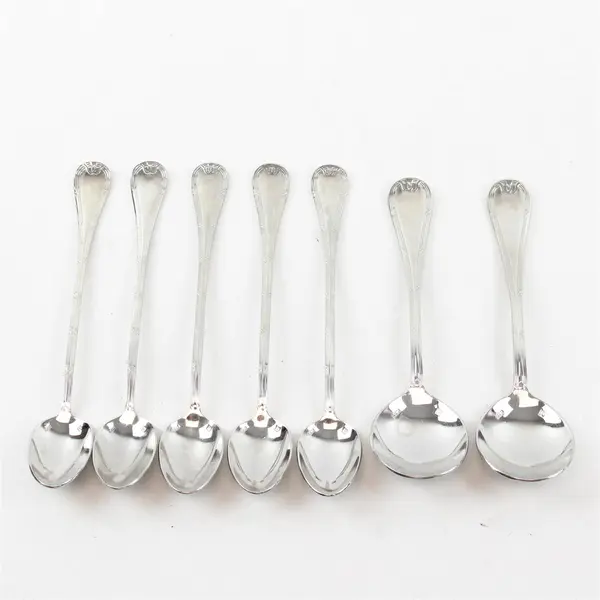 Lot Of 7 Mikasa Laura Pattern Stainless Flatware 5 Iced Tea 2 Round Soup Spoons