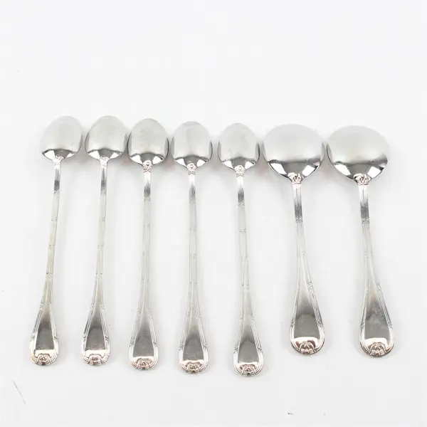 Lot Of 7 Mikasa Laura Pattern Stainless Flatware 5 Iced Tea 2 Round Soup Spoons