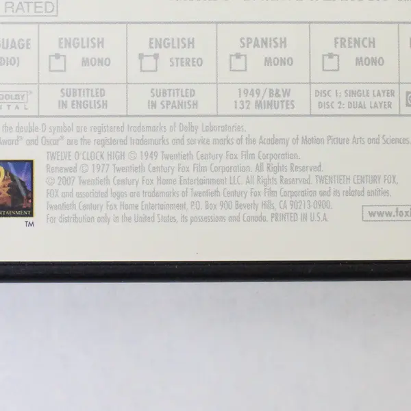 Twelve O'Clock High DVD 2007, Disc 2 Only
