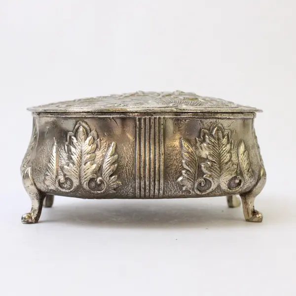 Vintage Raised Repousse Trinket Box with Horse Riders - Small