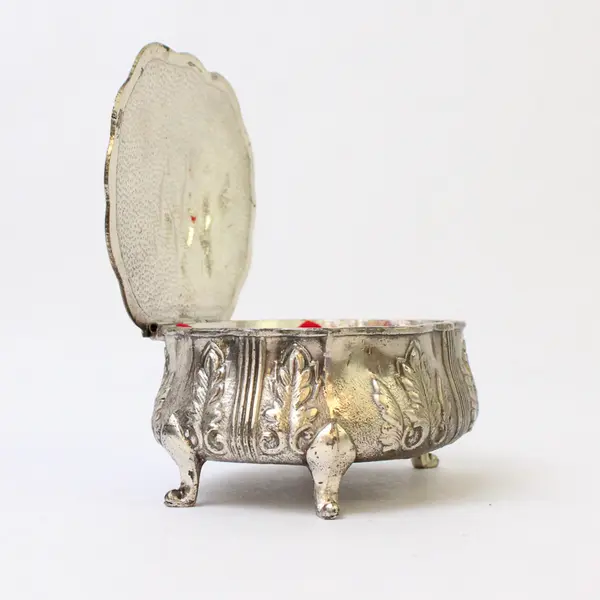 Vintage Raised Repousse Trinket Box with Horse Riders - Small