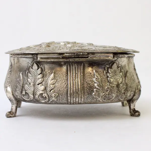 Vintage Raised Repousse Trinket Box with Horse Riders - Small