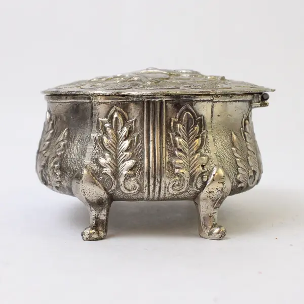 Vintage Raised Repousse Trinket Box with Horse Riders - Small