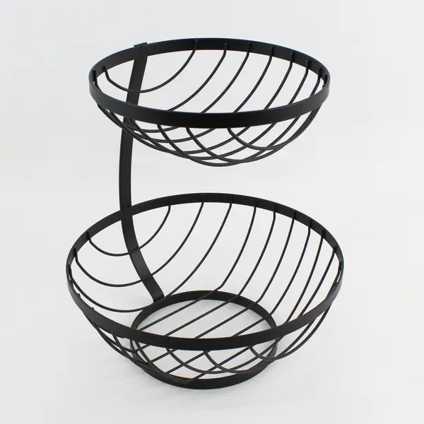 2-Tier Large Black Metal Fruit Basket for Kitchen Counter
