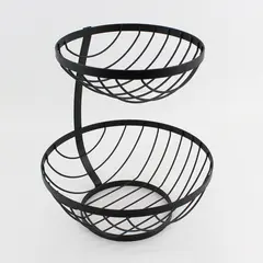 2-Tier Large Black Metal Fruit Basket for Kitchen Counter
