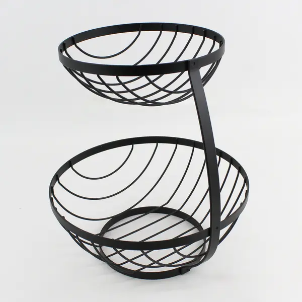 2-Tier Large Black Metal Fruit Basket for Kitchen Counter