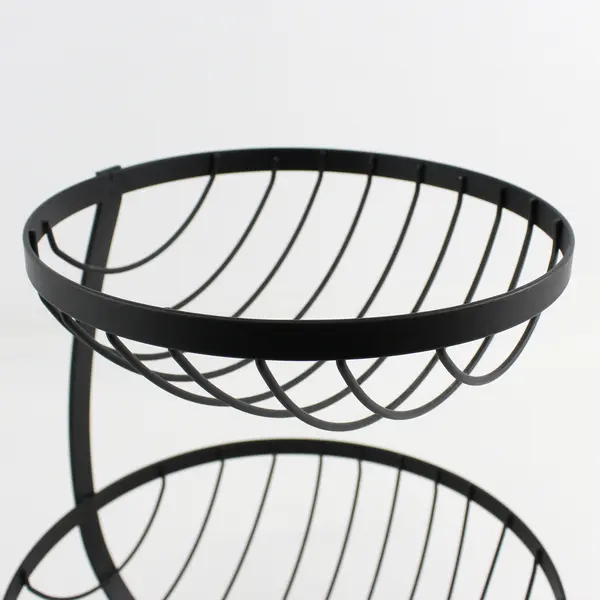 2-Tier Large Black Metal Fruit Basket for Kitchen Counter