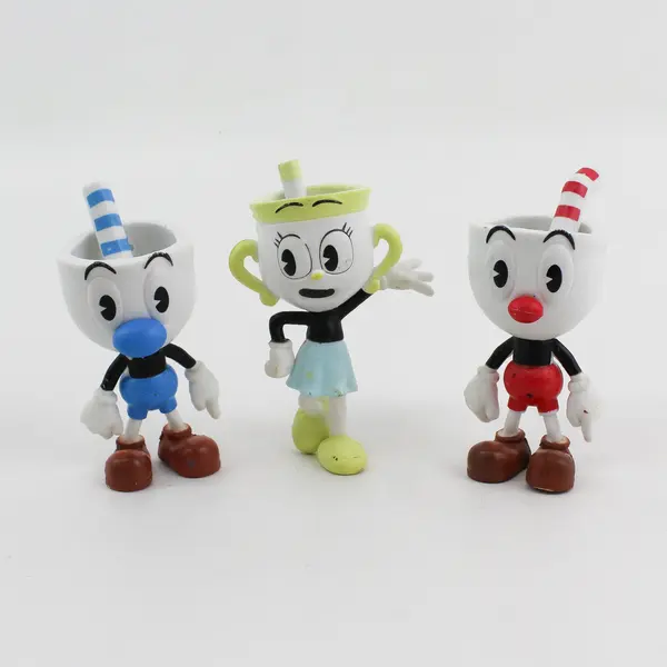 Lot of 3 Cuphead Figures 3.5" - Ms. Chalice, Mugman, and Cuphead