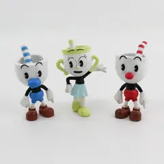 Lot of 3 Cuphead Figures 3.5" - Ms. Chalice, Mugman, and Cuphead
