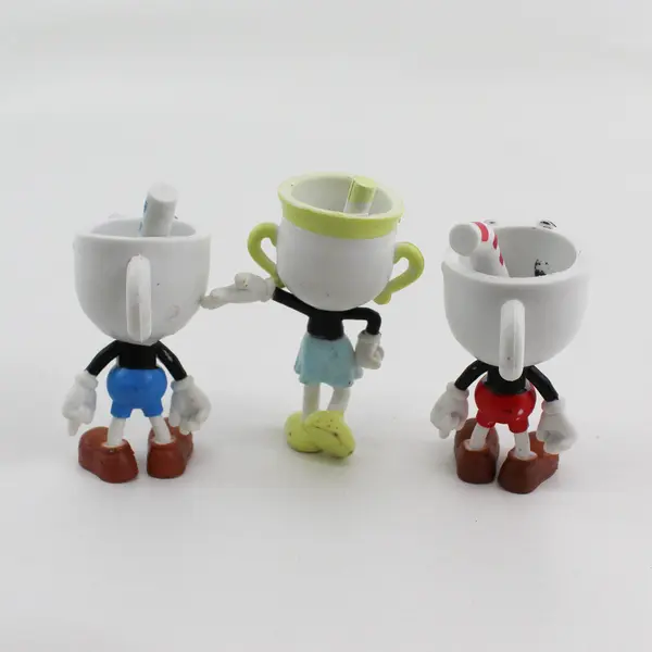 Lot of 3 Cuphead Figures 3.5" - Ms. Chalice, Mugman, and Cuphead