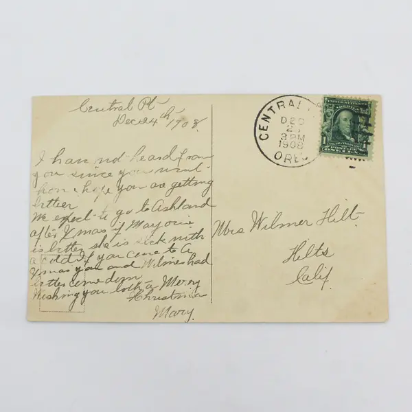 Vintage 1908 Christmas Greetings Greeting Card Holly Village Postcard EAS