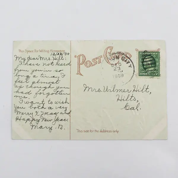 1909 Christmas Greetings Bells Holly Church Embossed Postcard