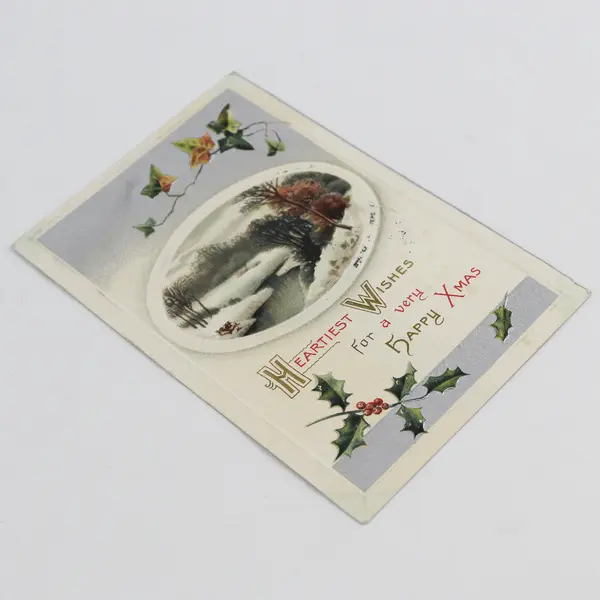 1909 Heartiest Wishes For A Very Happy Xmas Holly Ivy Stream Embossed Postcard 