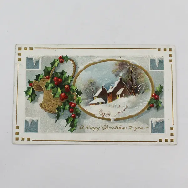 Vintage 1910 A Happy Christmas To You Holly Snowy Scene Embossed Postcard