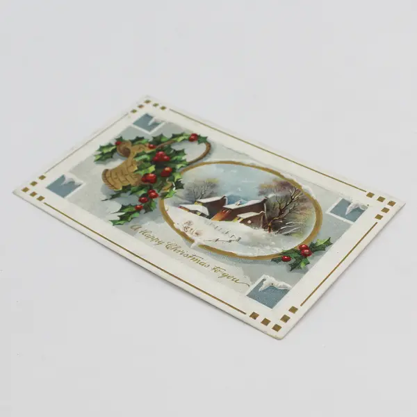 Vintage 1910 A Happy Christmas To You Holly Snowy Scene Embossed Postcard