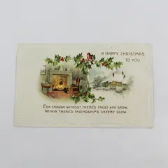 Vintage 1910 A Happy Christmas To You Holly Hearth Snow Embossed Postcard