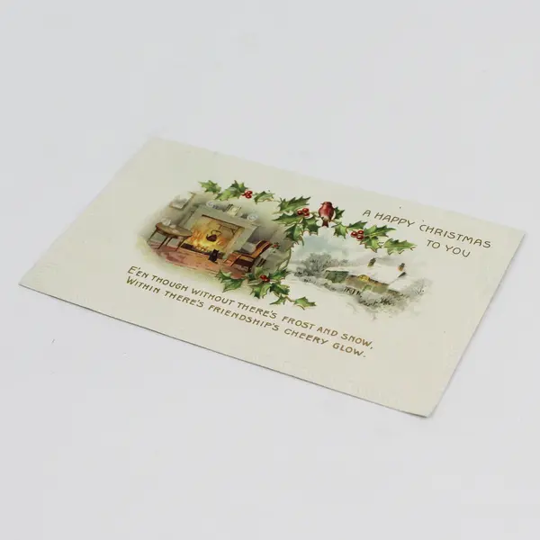 Vintage 1910 A Happy Christmas To You Holly Hearth Snow Embossed Postcard