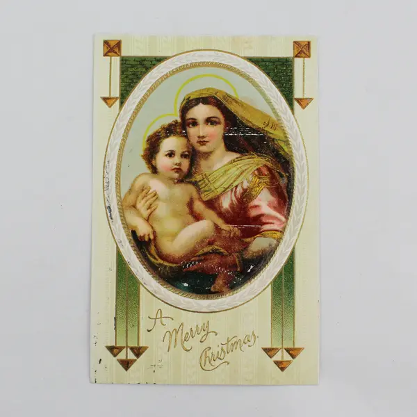 Vintage 1910 A Merry Christmas Mary Baby Jesus Embossed Postcard