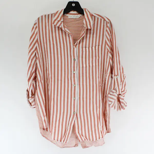 Jane + Delancey Pink/White Vertical Long Sleeve Button Up Top Women's Size M