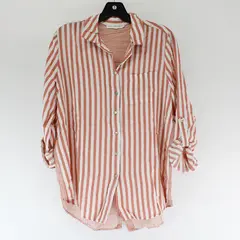 Jane + Delancey Pink/White Vertical Long Sleeve Button Up Top Women's Size M
