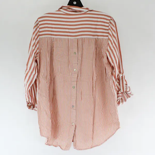 Jane + Delancey Pink/White Vertical Long Sleeve Button Up Top Women's Size M