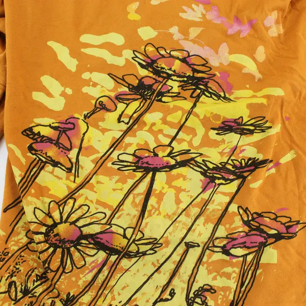 Project Iris Orange Floral Print Long Sleeve T-Shirt 100% Cotton Women's Size M