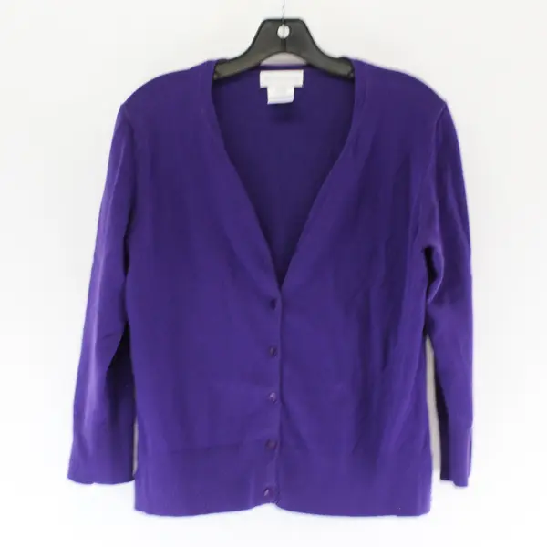 Worthington Solid Purple Woven Quarter Length Sleeve Cardigan Women's Size M