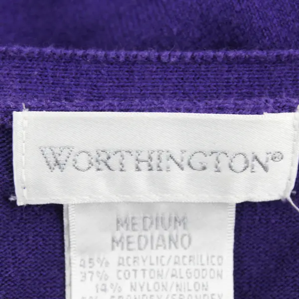 Worthington Solid Purple Woven Quarter Length Sleeve Cardigan Women's Size M