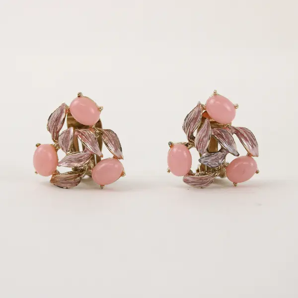 Vintage Judy Lee Pink Cabochon Clip-On Earrings