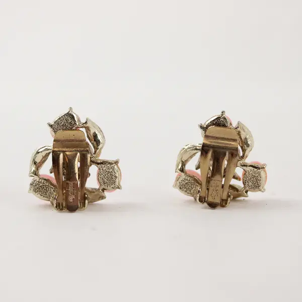 Vintage Judy Lee Pink Cabochon Clip-On Earrings