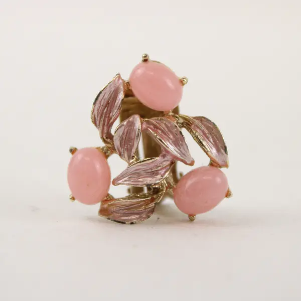Vintage Judy Lee Pink Cabochon Clip-On Earrings