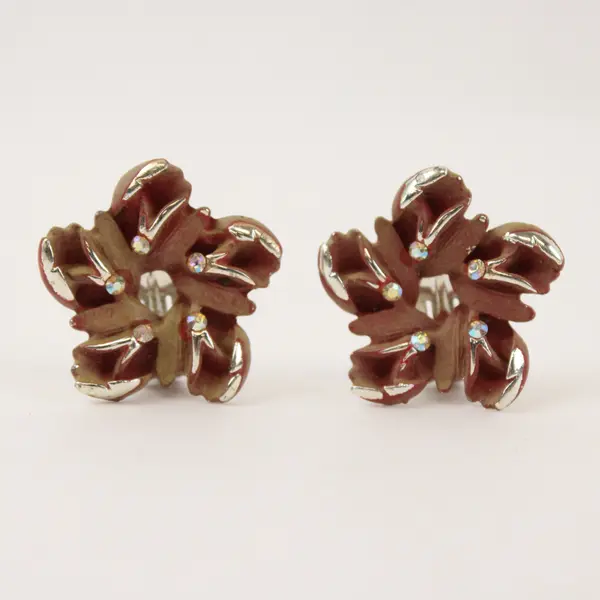Vintage RSK Flower Design Rhinestone Clip-On Earrings