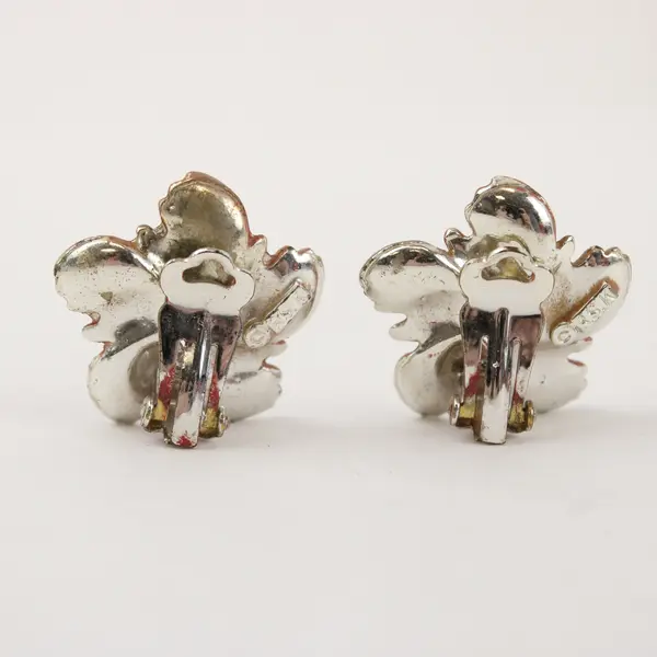 Vintage RSK Flower Design Rhinestone Clip-On Earrings