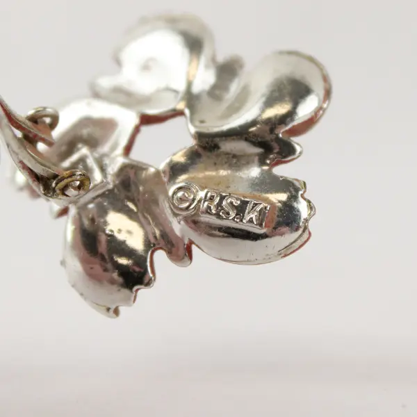 Vintage RSK Flower Design Rhinestone Clip-On Earrings