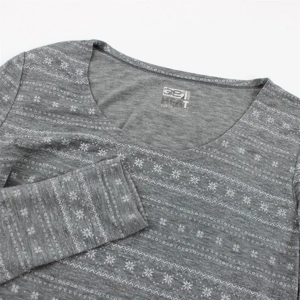 32 Degree Heat Gray/White Snowflake Pattern Long Sleeve Top Women's Size M