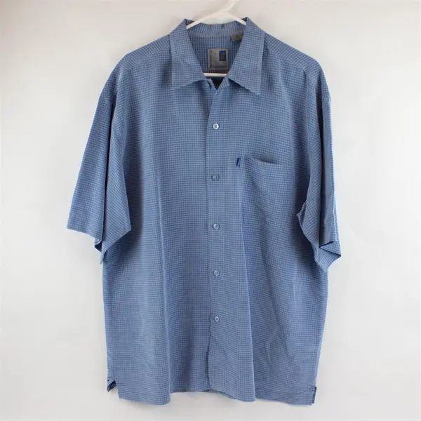 Pineapple Collection Blue Grid Pattern Short-Sleeve Button-Up Men's Large