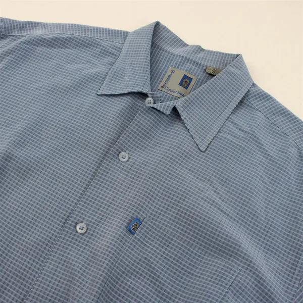 Pineapple Collection Blue Grid Pattern Short-Sleeve Button-Up Men's Large