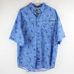 Columbia Blue Swordfish Marlin Print Short-Sleeved Button-Down Men's Large