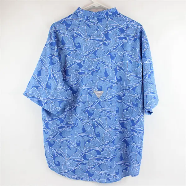 Columbia Blue Swordfish Marlin Print Short-Sleeved Button-Down Men's Large