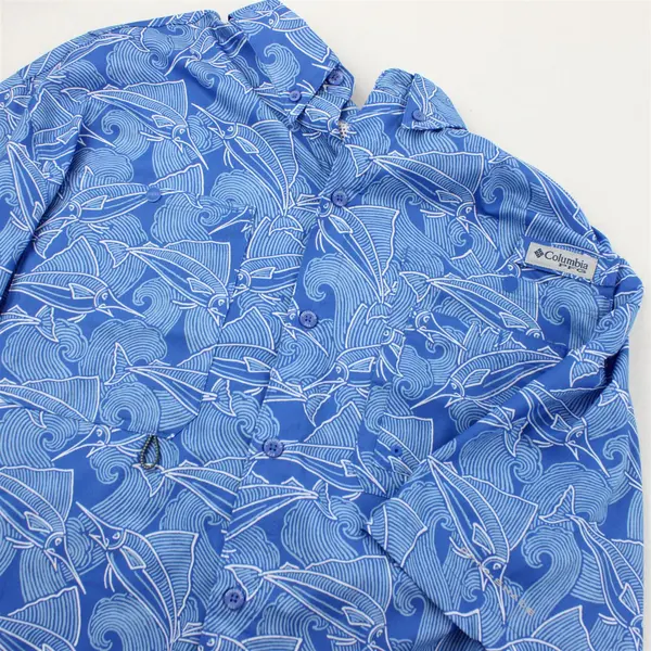 Columbia Blue Swordfish Marlin Print Short-Sleeved Button-Down Men's Large