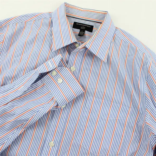 Banana Republic Blue Orange and White Striped Button-Up Men's Large 16-16.5