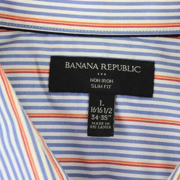 Banana Republic Blue Orange and White Striped Button-Up Men's Large 16-16.5