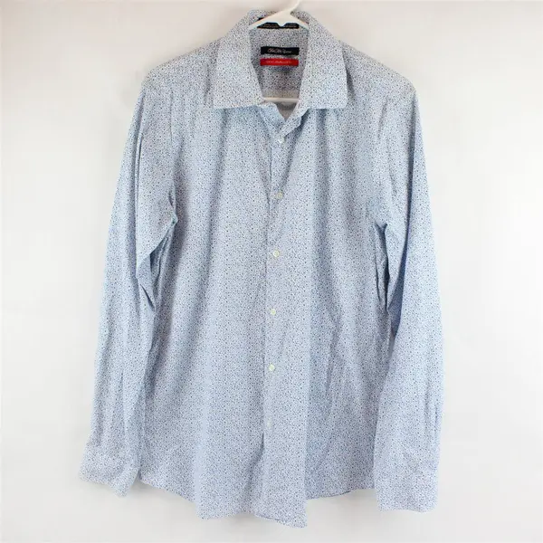 Saks Fifth Avenue Blue & White Floral Pattern Button-Up Men's Size 16 34/35