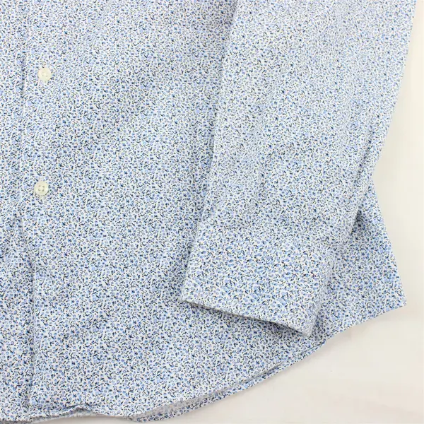 Saks Fifth Avenue Blue & White Floral Pattern Button-Up Men's Size 16 34/35