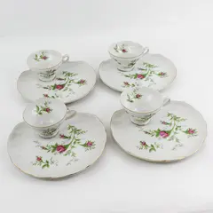 Set Of 4 Ucagco Ceramic Moss Rose snack plates And Cups Japan 