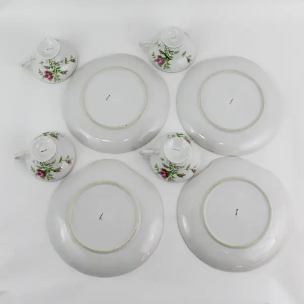 Set Of 4 Ucagco Ceramic Moss Rose snack plates And Cups Japan 