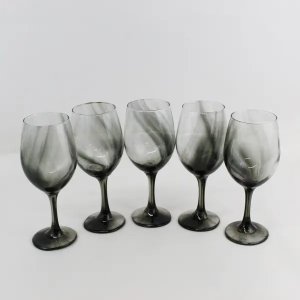 Set of 5 Libbey Smoky Gray Swirl Wine Glasses 9"