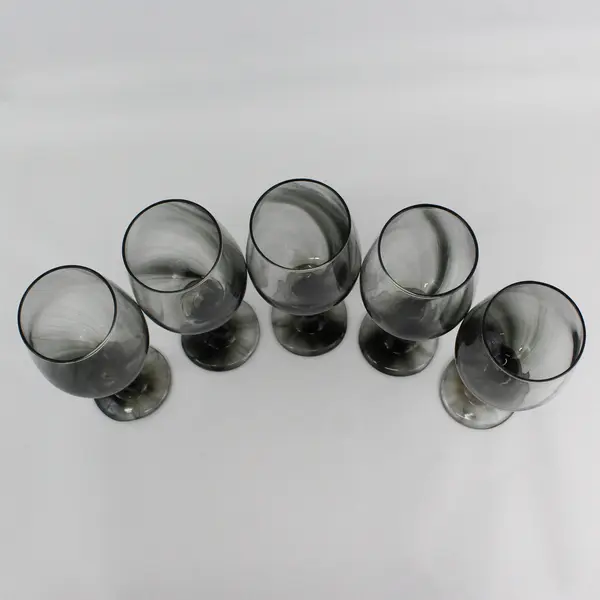 Set of 5 Libbey Smoky Gray Swirl Wine Glasses 9"