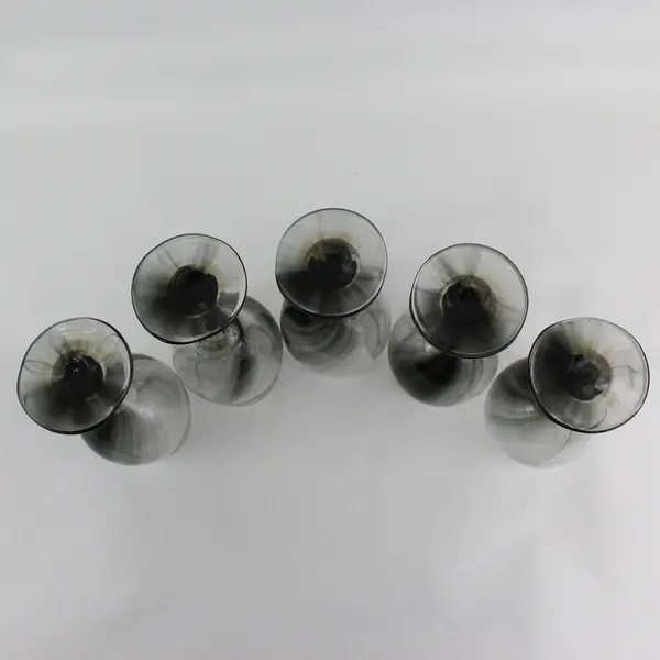 Set of 5 Libbey Smoky Gray Swirl Wine Glasses 9"