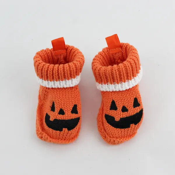 Child of Mine by Carter's Newborn Pumpkin Face Halloween Slipper Socks Orange
